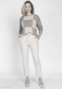 Sweter w kratę, swe172 mocca beż mkm swetry - beż, geometryczny, wzór