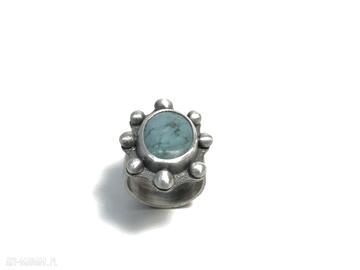 Srebrny z turkusem dark styl turkus, pierścionek, oksydowany, srebro, 925, biżuteria