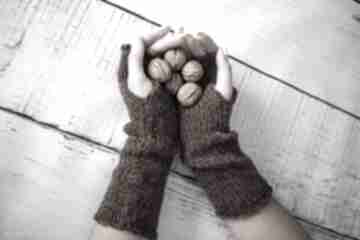 Mitenki jasnobązowe rękawiczki hermina wełniane, na zimę