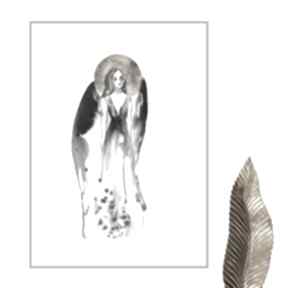 "anioł w aureoli" - grafika ręcznie malowana i złocona 21cm x 30cm ajan art, aniołek, obrazy