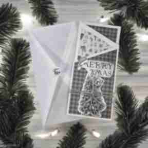 Na święta prezenty! Kartka świąteczna skośna brąz z kopertą kalki scrapbooking kartkowelove