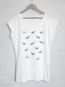 Ptaki biała XL bluzki gabriela krawczyk koszulka, oversize, t-shirt, nadruk, bawełna