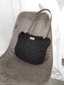 Czarna torba z sznurka bawełnianego "boho weave bag 35cm" podszewką babemi love wodoodporna