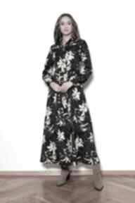 Sukienka maxi na guziki, z kołnierzykiem - suk204 wzór 2 lanti urban fashion, długa, w kwiaty