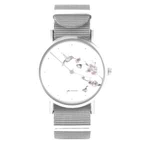 Zegarek - koliber szary, nylonowy zegarki yenoo, pasek, typ militarny, kwiaty, prezent
