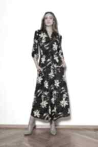 Długa z rękawem 3 4 i troczkiem - suk205 wzór 2 lanti urban fashion sukienka, w kwiaty, maxi