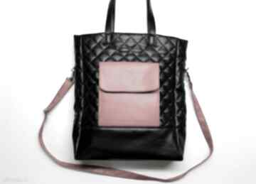Shopper bag - czarny i czerwony na ramię torebki niezwykle pikowana, elegancka, nowoczesna