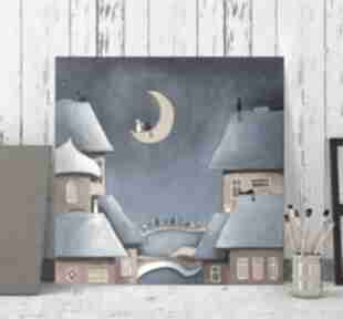 Bajkowe nocą - akrylowy formatu 40 cm paulina lebida miasteczko, akryl, obraz, kwadrat