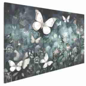 Obraz na płótnie - kwiaty motyle turkus 120x80 cm 105101 vaku dsgn z motylami, motylki
