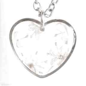 Srebrne serce prawdziwe rośliny, motyw kwiatowy - naszyjnik z kwiatem biżuteria