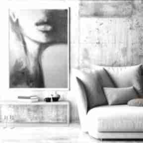 Twarz - 66x94 dom galeria alina louka duży obraz do salonu, czarno biała, grafika kobiety