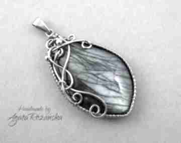 Wisior labradoryt, stal chirurgiczna, wire wrapping agata rozanska, 316l, wisiorek