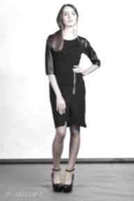 Sukienka ze skórzanymi rękawami suk106 - czarna lanti urban fashion skóra, rękawy, suwak