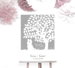 Romantyczne drzewo wpisów - obraz na płótnie 55x80 cm księgi gości kreatywne wesele - ślubny