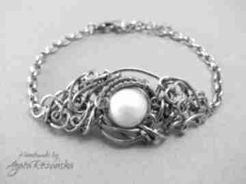 Bransoletka perła hodowlana - wire wrapping wirewrapping, stal chirurgiczna