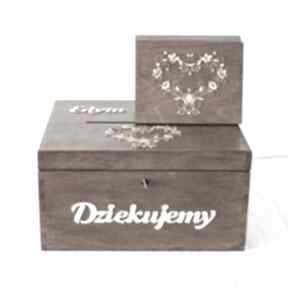 Zestaw pudełek - koronkowe księgi gości biala konwalia pudełko, drewno, eko, rustykalne