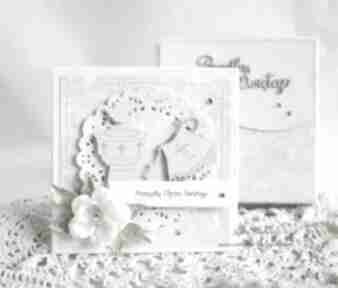 Na z białą szatką scrapbooking vairatka handmade chrzest, chrzciny, kartka, pamiątka chrztu