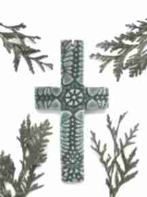 Koronkowy krzyżyk ceramiczny dekoracje ceramika ana krzyż, na ścianę, pamiątkę, pamiątka
