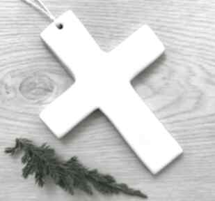 Krzyżyk w bieli dekoracje ceramika ana ceramiczny, krzyż rękodzieło, na ścianę, dewocjonalia