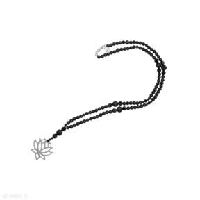 Długi czarny lotosu srebro kryształy swarovski® elements naszyjniki sotho lotos, kwiat, symbol