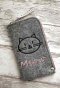 Filcowe etui na telefon - meow happy art smartfon, pokrowiec, koty, modne, prezent, z haftem