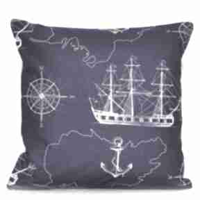 Poduszka sea map navy blue 50x50cm od majunto marynarska, w statki, marynistyczna