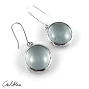 Błękitne w srebrze - kolczyki lub klipsy 200826-01 caltha wiszące - srebrne szklane