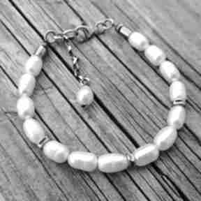Bransoletka z naturalnymi perłami w srebrze loopart z biżuteria srebro perła, oksydowane
