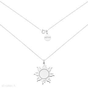 Długi srebrny ze słońcem sotho modny, naszyjnik, słońce, zawieszka, minimalistyczny