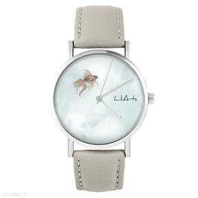Zegarek - złota rybka skórzany, beżowy zegarki lili arts, pasek, szczęście