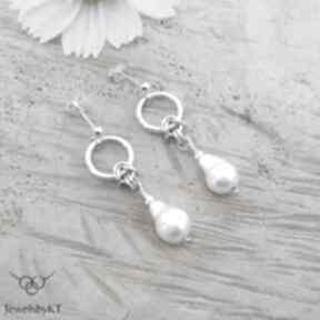 Perłowe kropelki - kolczyki jewelsbykt srebrne, perły, biżuteria z perłami, chainmaille