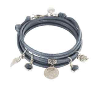 Twine with charms - navy blue lavoga sznurek, moneta, kryształek, skrzydełko, serce