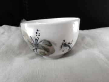 Chawan - porcelanowa duża czarka do herbaty kobaltowo źółte kwiaty ceramika strzelecka slezak