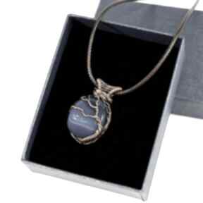 Wisiorek z niebieskim agatem wisiorki blue pearl art wire wrapping, agat, z kamieniem