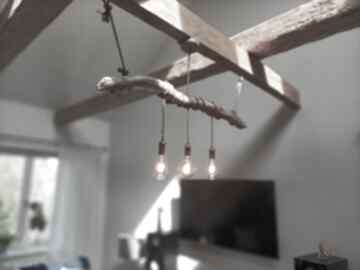 Drewniana lampa wiszącą jaro blue0, loftowa, sufitowa, rustikalna
