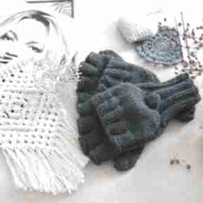 Bezpalczatki z #16 mon du rękawiczki, męskie, klapka, wełniane, dziergane