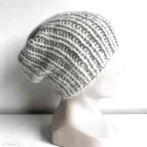 Ręcznie robiona czapka damska sasha alpaka z bawełną 03 jasny szary nitkowe love, zimowa