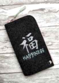 Filcowe etui na telefon - happiness happy art smartfon, prezent, koraliki, pokrowiec, haft