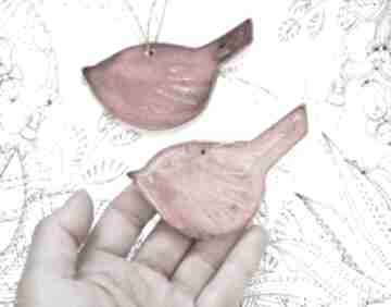 2 x ptak ceramiczny dekoracje wooden love, ptaszek - rudzik, skrzydła, zawieszka