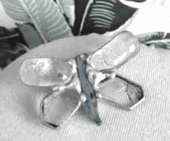 motyl kryształowy witrażka górski, kamień amulet kryształ, przezroczysta broszka, z kamieni