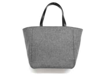 Shopper bag - tkanina szara i czarne rączki na ramię torebki niezwykle elegancka, nowoczesna