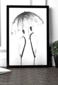 Abstrakcja deszcz, malowany ręcznie czarnym tuszem A3, ilustracja 30x40 dom art krystyna siwek