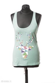 Geometryczny jeleń - malowana ręcznie koszulka, bokserka miętowa lato 2015 bluzki mystic