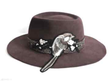 Bordo kapelusz kapelusze fascynatory, fedora, welurowy, ptak