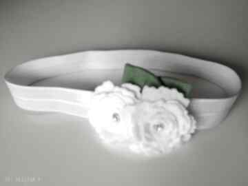 Opaska niemowlęca białe różyczki chrzest roczek sesja prezent