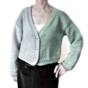 Krótki kardigan sweter oversize, rozpinany, handmade swetry aleksandrab