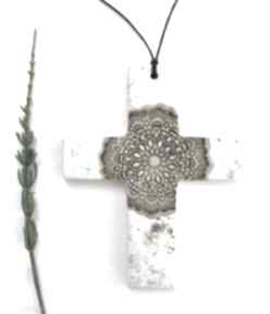 Krzyżyk ze wzorem dekoracje ceramika ana ceramiczny, pamiątka komunii, handmade, krzyż
