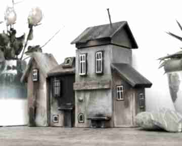 Zestaw drewnianych domków - 4 domki szare i brązowe dekoracje galeria fajny domek, z drewna