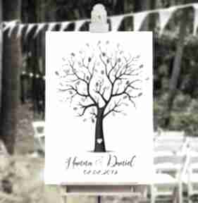 Alternatywna księga gości 40x60 cm - obraz drzewo wpisów 3 tusze do odcisków kreatywne wesele