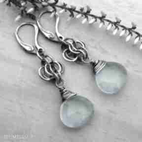 Krople chalcedonu w błękicie jewelsbykt srebrna biżuteria, kolczyki, srebro, chainmaille